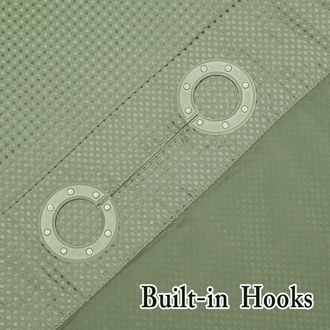 No Hook Cloth Green Shower Curtain with Liner, 36x74 | Snap-in Fabric Liner, Hotel Style with Mesh Top Window, Waterproof Coating, Machine Washable, Rustproof Grommets
