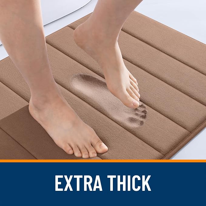 OLANLY Memory Foam Large Bath Mat 59x34, Super Soft Absorbent Bathroom Rugs | Mocha, Quick Dry Bath Rug, Machine Washable Shower Floor Mats, Bathmat Carpet for Bathroom Floor, Tub and Shower