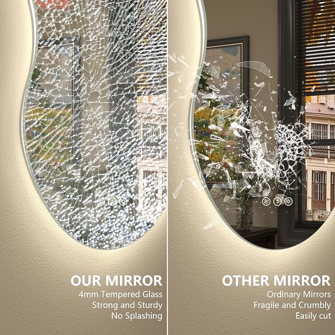 60x32 Inch Irregular Cloud LED Bathroom Mirror with Lights | Asymmetrical Backlit Vanity Mirror, Anti-Fog, Dimmable, Memory, 3 Colors, Shatterproof, ETL Listed (Horizontal/Vertical)