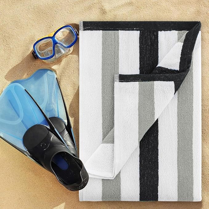 CASA COPENHAGEN Monaco Beach Towels Designed in Denmark Rough and Tough, Quick Dry, for Pool, Bath & Shower 30x60 inches 4 Pieces Cotton Beach Bath Towels Set - Charcoal Grey
