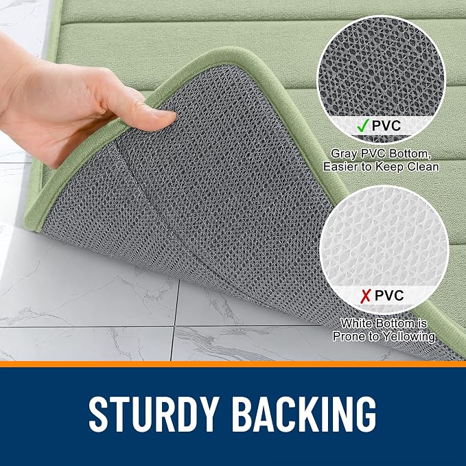 OLANLY Memory Foam Bath Mat 24x16, Super Soft and Absorbent Bathroom Rugs | Sage Green, Quick Dry Bath Rug, Machine Washable Shower Floor Mats, Bathmat Carpet for Bathroom Floor, Tub and Shower