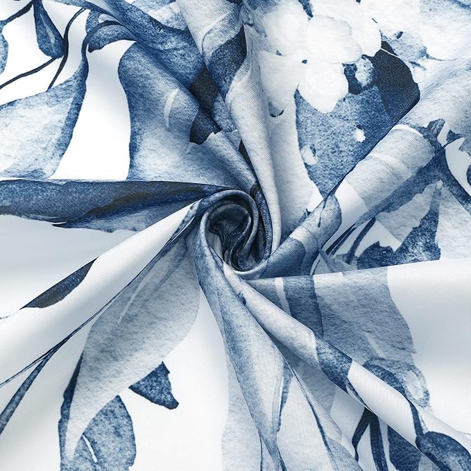 Navy Eucalyptus Shower Curtain, Watercolor Floral Print, 72x72 | Watercolor Plant Leaves Floral Print, Waterproof Fabric Bathroom Decor, Machine Washable, Rustproof Grommets