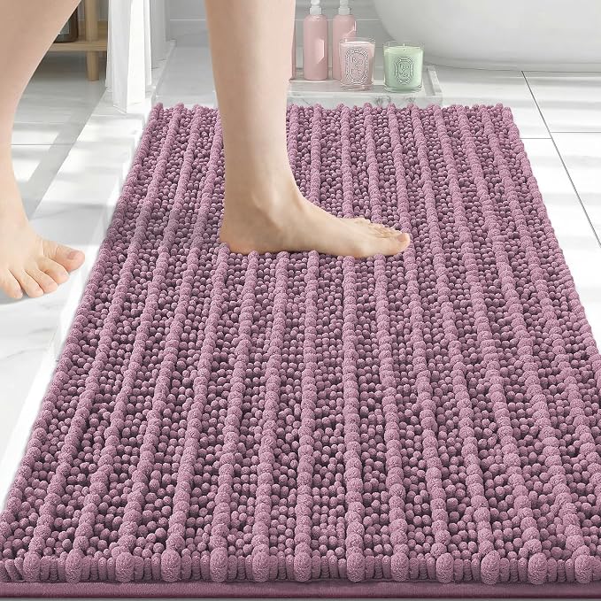 Arotive Bathroom Rugs Mat 34x21, Soft Absorbent Chenille Shaggy Bath Mat | Deep Plum, Machine Wash Dry, Bath Rugs for Bathroom Floor, Tub and Shower, Home Decor Accessories