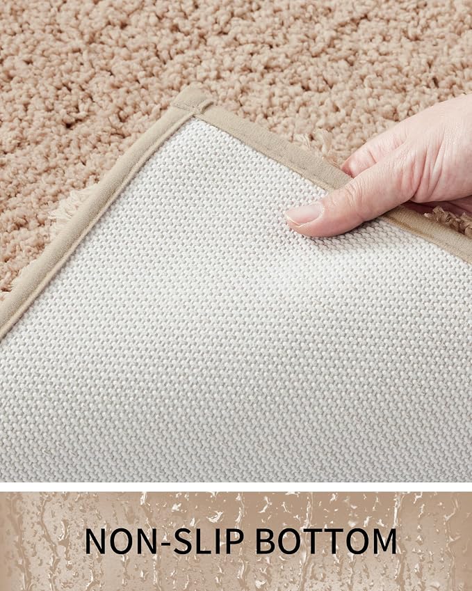 Bathroom Rugs Non Slip Washable, Ultra Thick Soft Microfiber Absorbent Bath Mats, High Density Foam Latex Non Slip Backing Bath Rugs, Fluffy Floor Carpet for Tub&Shower 24x17, Beige