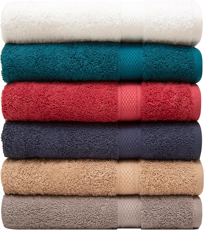 Pleasant Home Bath Towels Set of 6 (24” x 50”) 100% Cotton, Multicoloured | 515 GSM | Lightweight, Soft & Highly Absorbent Luxury Towels for Bathroom | for Gym, Pool & Spa