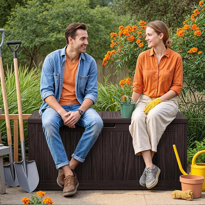 Devoko 125 Gallon Outdoor Storage Box, Waterproof Resin Deck Box | for Patio Furniture, Lockable Container for Garden Cushions & Pool Supplies
