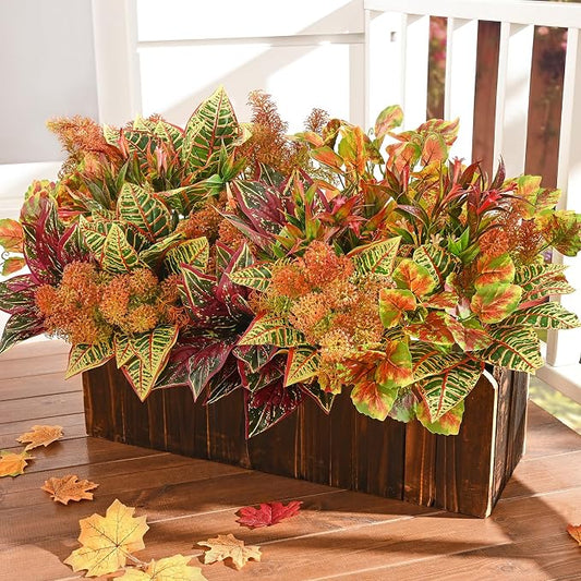 Fall Flowers Artificial for Outdoors, 10 Pcs Fall Plants Porch Decor | UV Resistant Mixed Faux Plants for outdoor planters, Fake Flowers Fall Greenery for Outside Yard Thanksgiving Fall Home Decor