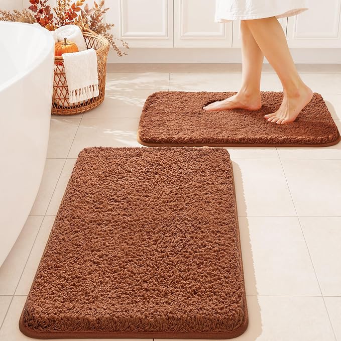 MIULEE Fall Burnt Orange Bathroom Rugs Soft Microfiber Bath Mat 20x30 Inch | Absorbent, Non Slip, Quick Dry, Fluffy Bath Rugs for Bathroom Floor Tub Showers, Machine Washable