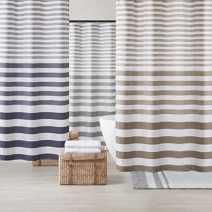 Madison Park Long Shower Curtain for Bathroom, Taupe Ombre, 72" x 78" | Ariana Ombre Cozy, Spa Quality Modern Waffle Weave Contemporary, 3M Scotchgard Treatment, Machine Washable