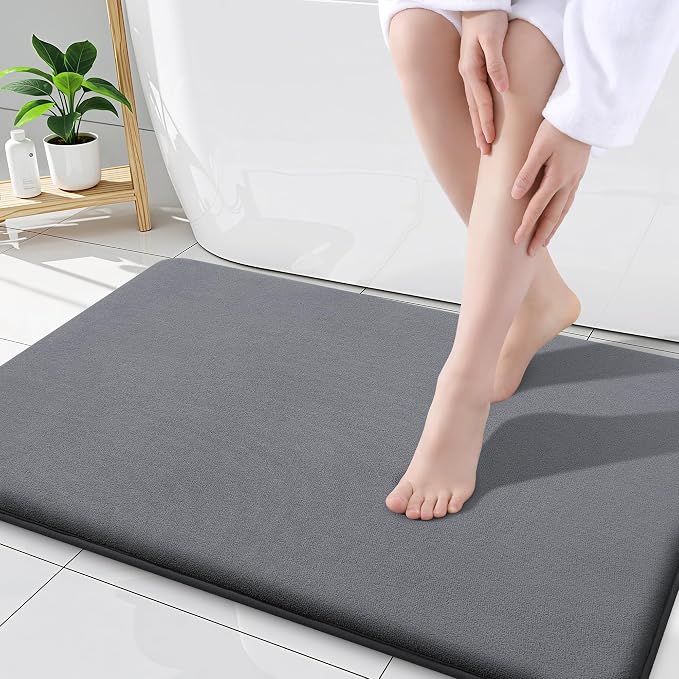 Smiry Memory Foam Bath Mat 34x21, Extra Soft and Absorbent Bathroom Rugs | Dark Grey, Quick Dry Machine Washable Non-Slip Bath Mat for Bathroom Floor, Shower and Tub