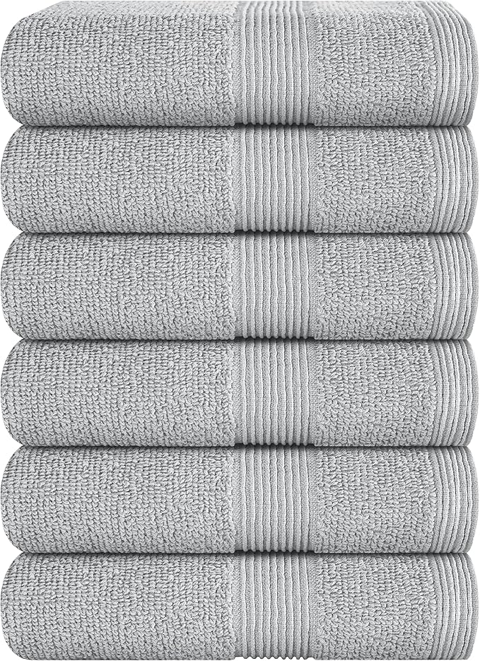 Ultra Soft 6-Piece Hand Towel Set 16x28-100% Ringspun Cotton - Durable & Highly Absorbent Hand Towels - Ideal for use in Bathroom, Kitchen, Gym, Spa & General Cleaning - Light Grey