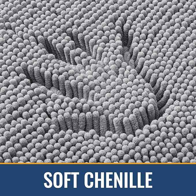 Arotive Bathroom Toilet Rugs Chenille U Shaped 20x20, Grey | Extra Soft Absorbent Shaggy Chenille Contour Bath Rugs for Toilet, Machine Washable Rubber Backing Contoured Bath Mats