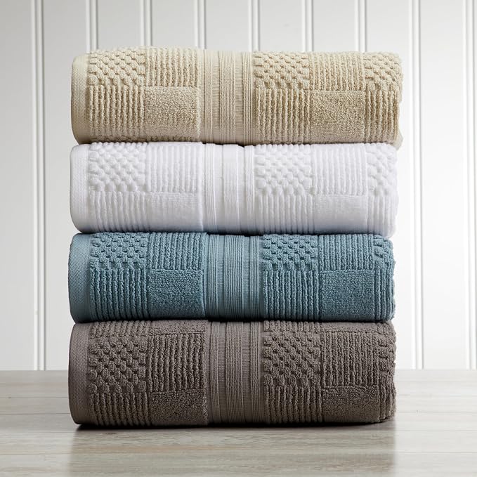 100% Cotton Bath Towel Set | 6-Piece Set | Textured | White | Luxury Geometric Design | Absorbent & Quick-Dry Bathroom Towels | Textured and Durable Cotton Towels for Bathroom | OEKO-TEX