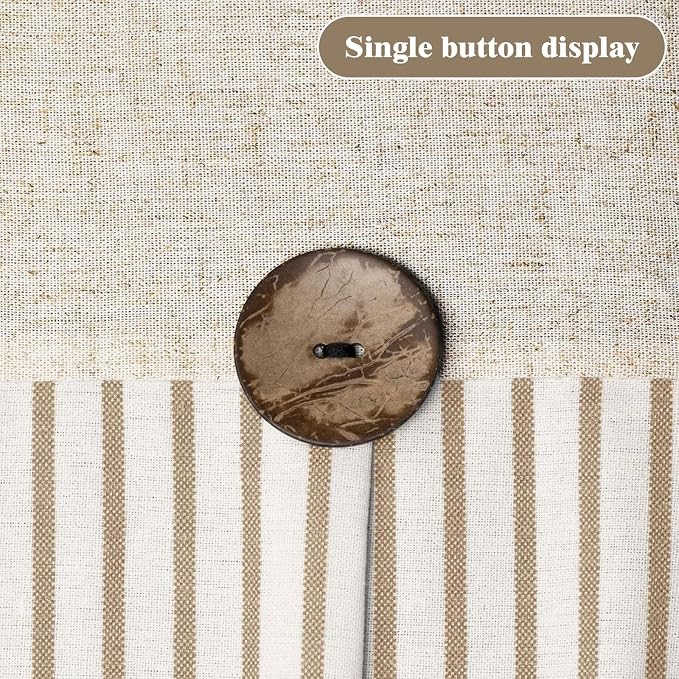 Farmhouse Shower Curtain Linen Button Beige Stripe 72" W x 90" L | Farmhouse Style, Chic Button, Striped, Linen Fabric, Rustic, Country, Natural Look, Washable, for Bathroom Bathtub