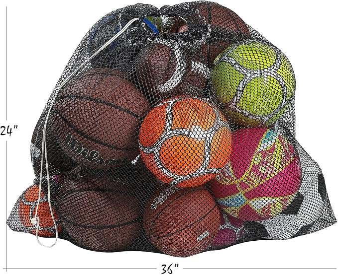 Mesh Equipment Bag - 32” x 36” and 24” x 36” - Adjustable, sliding drawstring cord closure. Perfect mesh bag for parent or coach, making it easy to transport and keeping your sporting gear organized.