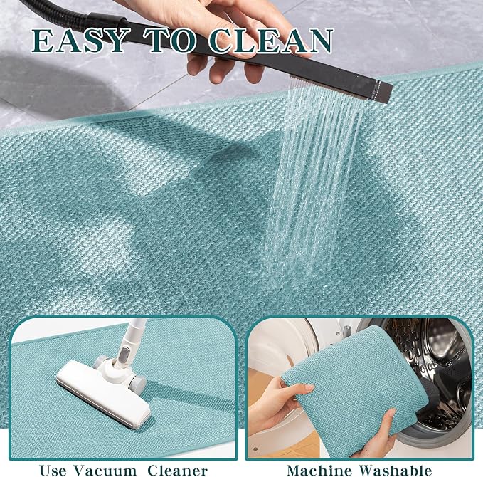 Bathroom Rugs Mat 32x17, Ultra Thin Non Slip Bath Mat Quick Dry Absorbent Bath Mat for Bathroom Floor, (Light Blue, 32"x17")