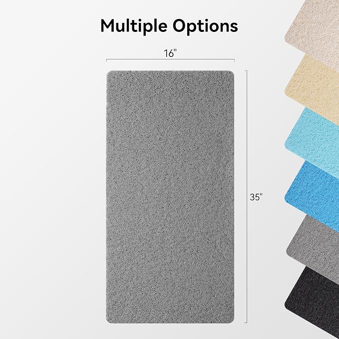 Soft Textured Bath, Shower, Tub Mat, 35x16 Inch, Phthalate Free, Non Slip Comfort Bathtub Mats with Drain, PVC Loofah Bathroom Mats for Wet Areas, Quick Drying