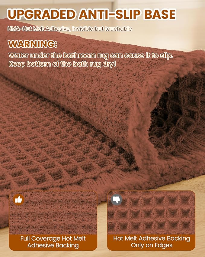 Smiry Waffle Bath Mat 30X18, Extra Soft Absorbent Bathroom Rugs, Orange | Non Slip Machine Washable Quick Dry Bath Rugs for Bathroom Floor, Tub, Shower, Home Decor Accessories