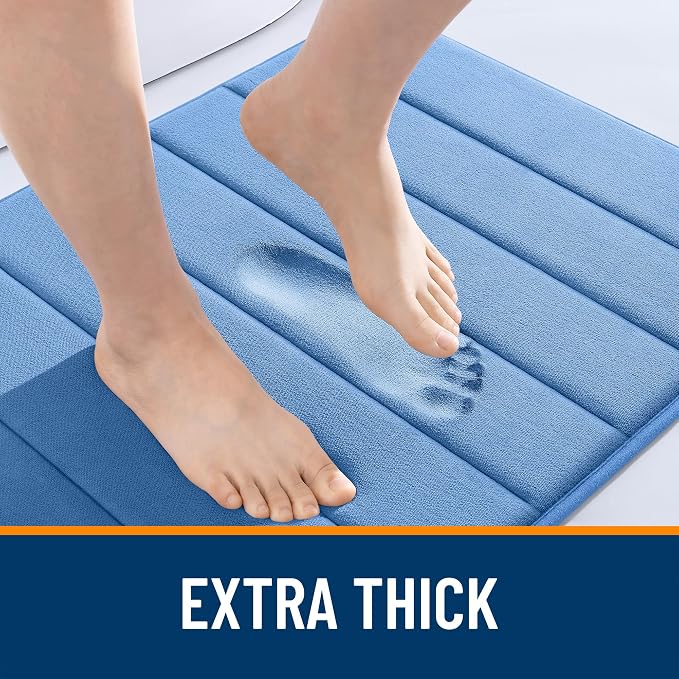 OLANLY Memory Foam Bath Mat 24x16, Super Soft and Absorbent Bathroom Rugs | Cornflower Blue, Quick Dry Bath Rug, Machine Washable Shower Floor Mats, Bathmat Carpet for Bathroom Floor, Tub and Shower