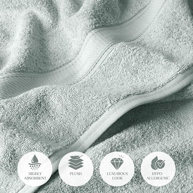 SUPERIOR Egyptian Cotton Ultra Plush & Absorbent, 3 Piece Set, Sea Foam | Quick Dry, Soft Luxury Towel Set, Bath Essentials, Guest Bath, Spa, 1 Bath, 1 Hand, 1 Face Towels, Madeline Towels