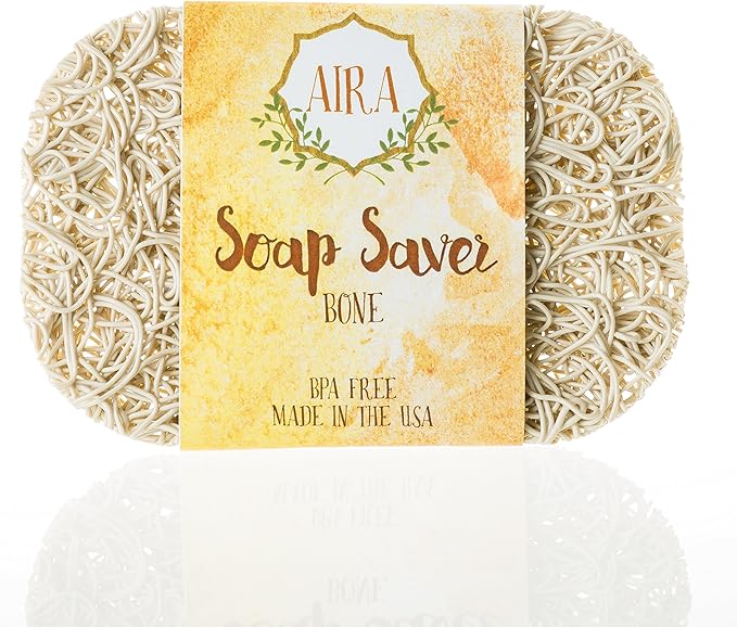 Aira Soap Saver - Soap Dish & Soap Holder Accessory - BPA Free Shower & Bath Soap Holder - USA Made - Drains Water, Circulates Air, Extends Soap Life - Easy to Clean, Fits All Soap Dish Sets - Bone