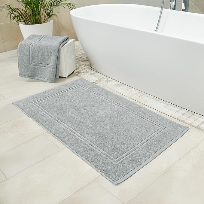 2 Piece Bath Mats 20 x 32 Inches, Cool Grey | 100% Cotton Terry Bath Mats, Super Absorbent, Hotel Quality Premium Floor Towels, Luxurious, Soft & Quick Dry