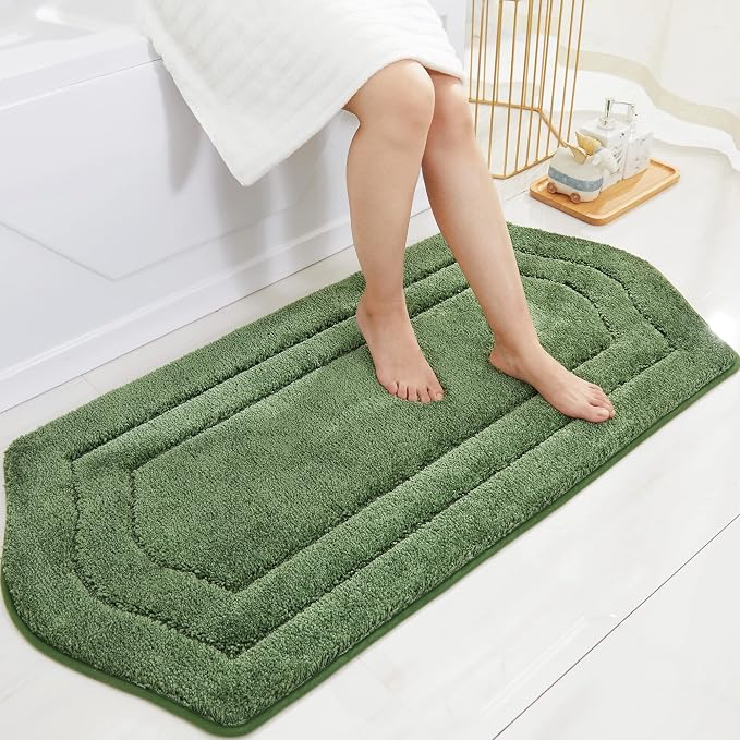 COSY HOMEER Non-Slip Bath Mat Extra Thick Absorbent Plush Washable | 24"x48" Green Non-Slip Extra Thick Plush Absorbent Machine Washable Bath Mat Bathroom Rug Floor Tub Shower