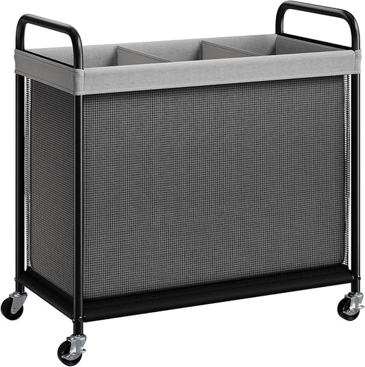 ELYKEN Laundry Hamper 3 Section, 120L Rolling Laundry Sorter with Wheels | Removable Washable Liner Bags, Sturdy Steel Frame and Metal Handle, 3 Compartment Clothes Organizer for Laundry Sorting