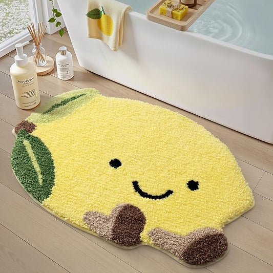 LUMI Cute Bathroom Rug, Absorbent Non Slip Bath Mat, 20.5"x29", Lemmy | Soft Plush Microfiber Yellow Rug, Quick Dry, Washable Fruit Bathmats for Shower Floor, Sink Bathtub, Bedroom, Kids Room