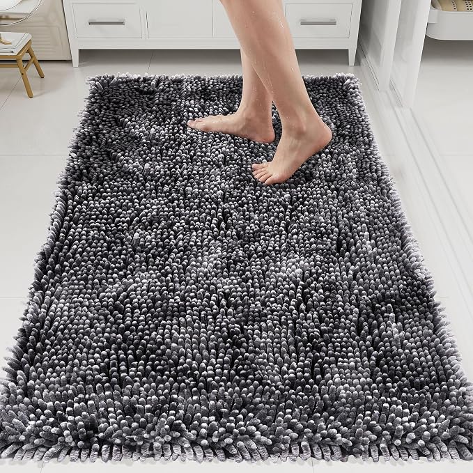 Bathroom Rugs Mat 72 x 48, Soft Absorbent Chenille Bath Rugs, Rubber Backing Bath Mats for Bathroom Floor, Tub, Shower, Bedroom, Home Decor Accessories, Quick Dry Machine Washable, Dark Grey