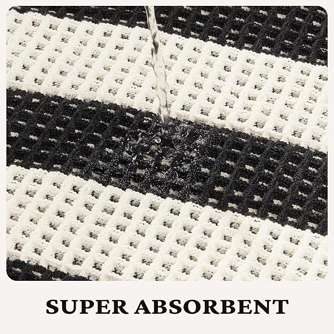 MatEssenz Modern Farmhouse Checkered Bath Mat 2x3 Ft, Waffle Bathroom Rug with Tassels, Non Slip Rubber Backed Bath Mat, Super Absorbent Machine Washable Bathroom Floor Rug