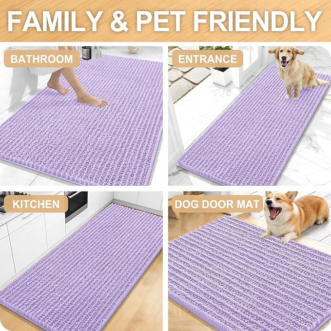 OLANLY Bathroom Rugs 36x24, Thick Soft Absorbent Chenille Bath Rugs | Lavender, Shaggy Bath Mat with Quick-Drying Rubber Backing, Washable for Floor, Tub and Shower, Home Decor Accessories
