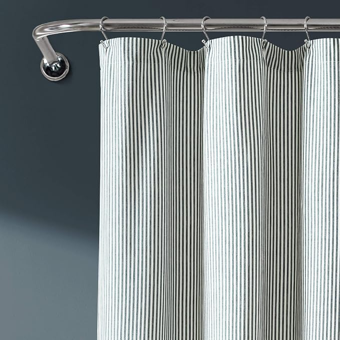 Lush Decor Vintage Stripe Yarn Dyed Cotton Shower Curtain, 72" x 72", Denim Blue