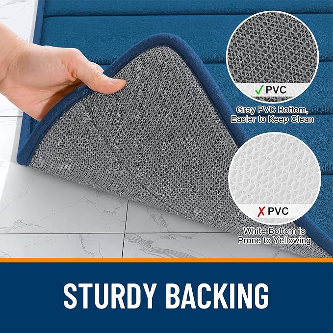 OLANLY Memory Foam Long Bathroom Rugs Runner 59x24, Super Soft Absorbent | Navy Blue, Quick Dry Bath Mat, Machine Washable Shower Floor Rugs, Bathmat Carpet for Bathroom Floor, Tub and Shower