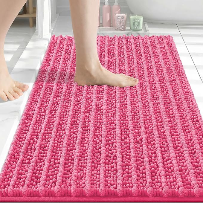 Arotive Bathroom Rugs Mat 34x21, Soft Absorbent Chenille Shaggy Bath Mat | Deep Pink, Machine Wash Dry, Bath Rugs for Bathroom Floor, Tub and Shower, Home Decor Accessories