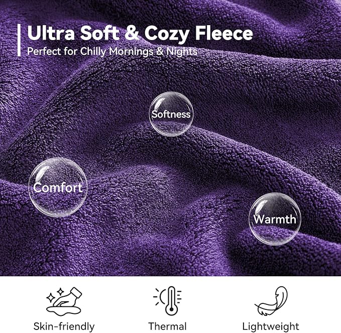 Absorbent Fleece Mens Robe with Hood Warm Cozy Ultra Soft Bathrobe Luxury Quick Dry Spa Towel Robe for Men