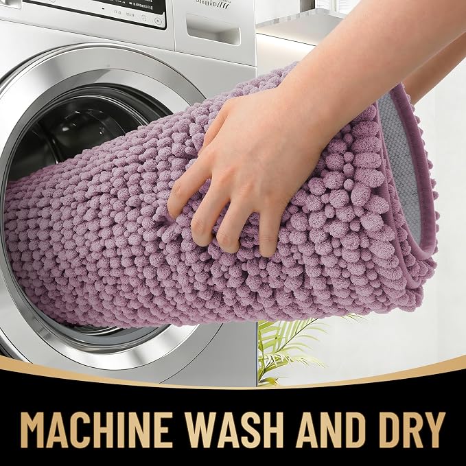 OLANLY Thick Chenille Absorbent Bathroom Rugs Mat 30x20, Deep Plum | Soft Bath Rugs, Rubber Backing, Machine Wash Dry, Bath Mats for Bathroom, Tub and Shower, Home Decor Accessories