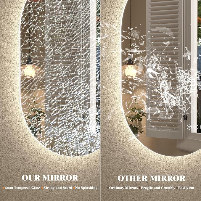 40x24 Inch Oval Backlit LED Bathroom Mirror for Wall | Stepless Dimmable, Shatter-Proof, Anti-Fog, 3 Colors, Memory, Phill-shaped, ETL Listed(Horizontal/Vertical)