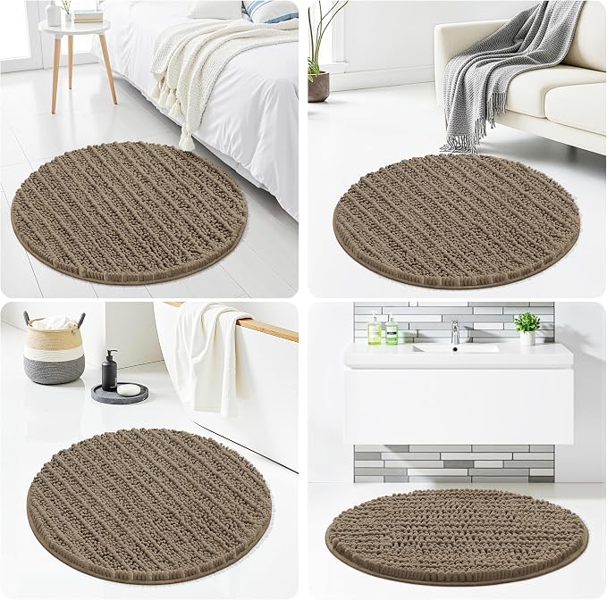 Smiry Bathroom Rugs Round 30X30, Extra Soft Rubber Backing Bath Mats | Camel Machine Washable Non Slip Quick Dry Bath Mats for Bathroom Floor, Tub, Shower, Home Decor Accessories