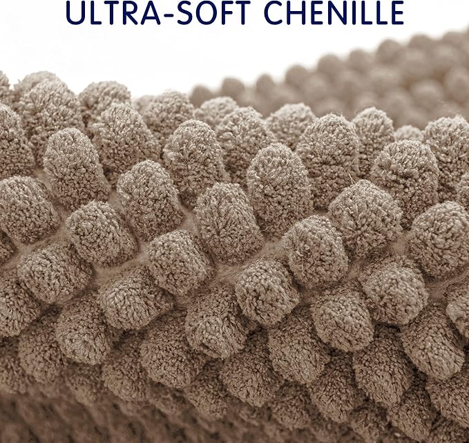SUBRTEX Bathroom Rugs, 24" x 44" Chenille Bath Rug Soft Short Plush Bath Mat Soft Shower Mat Water Absorbent Shower Mat Quick Dry Machine Washable, Taupe