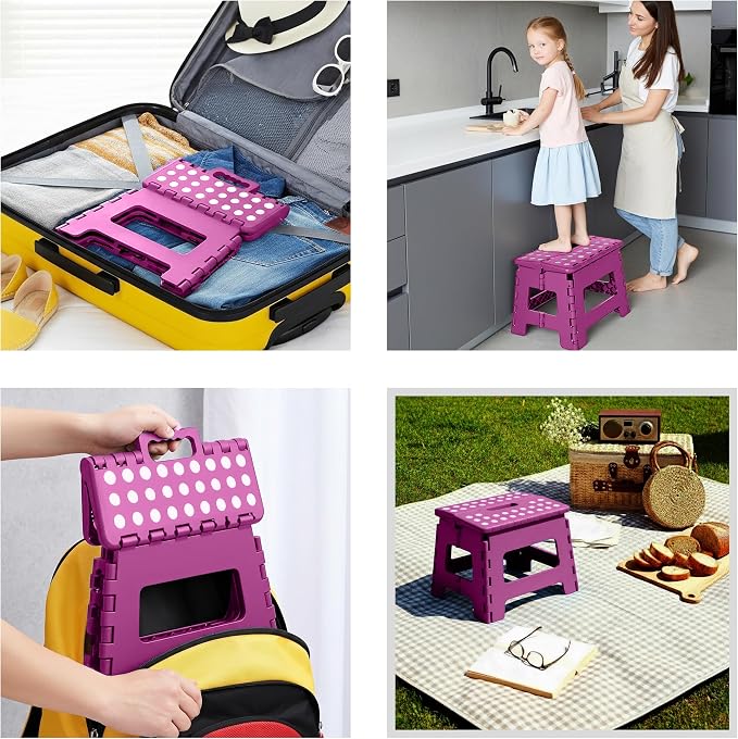 Utopia Home Folding Step Stool 9 Inch, Anti-Slip, Purple, 1-Pack | 9-inch foldable step stool with anti-slip surface, built-in handle, and 300 lbs support for safe home use.