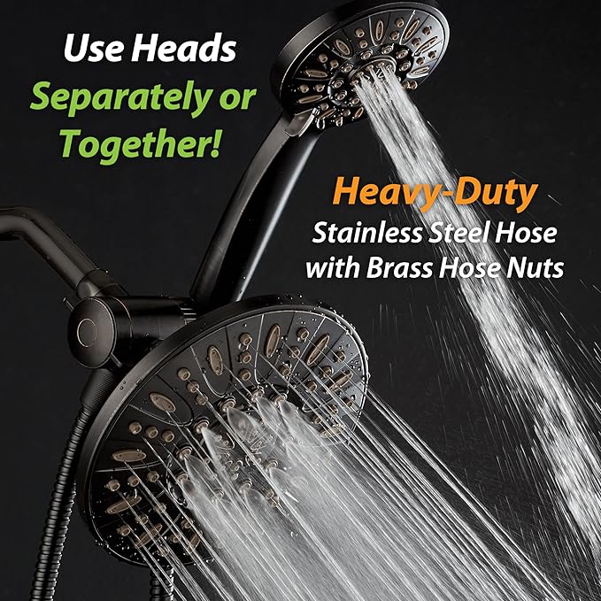 AquaDance 7" Premium High Pressure 3-way Rain & Handheld Shower Head Combo | Enjoy Dual 6-Setting Luxury Shower Heads Separately or Together for the Best of Both Worlds! Stainless Steel Hose - Bronze
