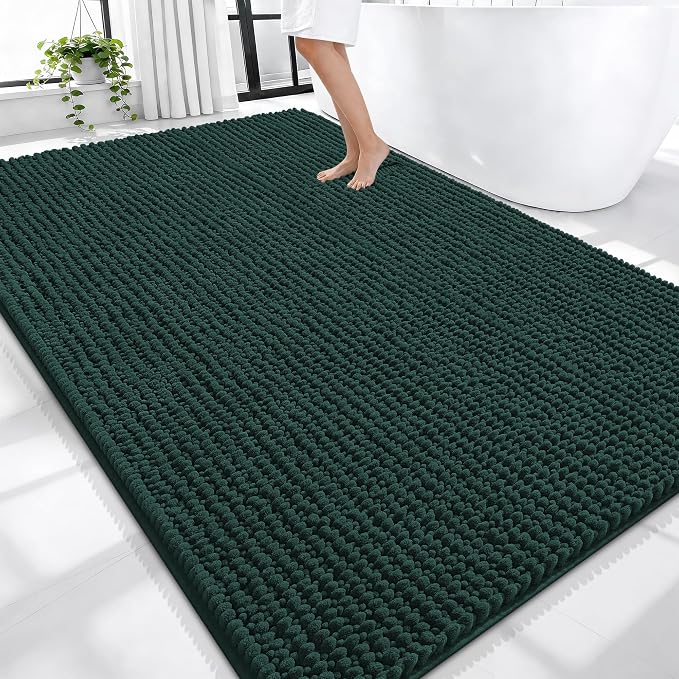 OLANLY Thick Chenille Large Bathroom Rugs Mats 70x46, Blackish Green | Soft Absorbent Bath Rugs, Rubber Backing, Machine Wash Dry, Bath Mats for Bathroom, Tub and Shower, Home Decor Accessories
