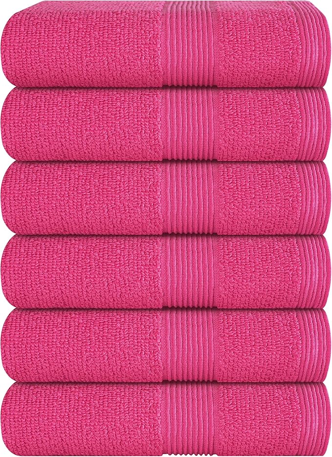 Ultra Soft 6-Piece Hand Towel Set 16x28-100% Ringspun Cotton - Durable & Highly Absorbent Hand Towels - Ideal for use in Bathroom, Kitchen, Gym, Spa & General Cleaning - Hot Pink
