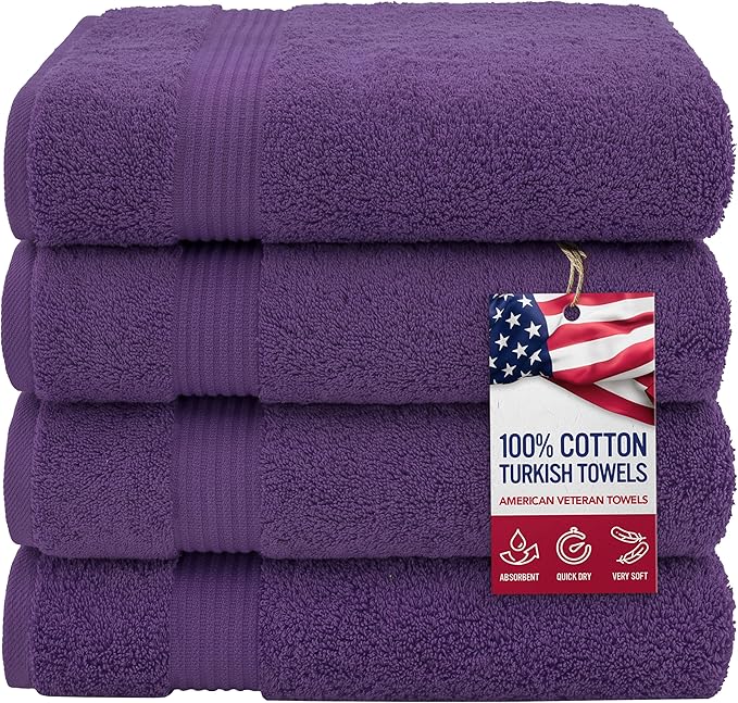 American Veteran Towel, 100% Cotton Turkish Bath Towels for Bathroom 4 Pack, 27x54 Extra Large Premium Soft Drying Bathroom Towels, Aqua Blue