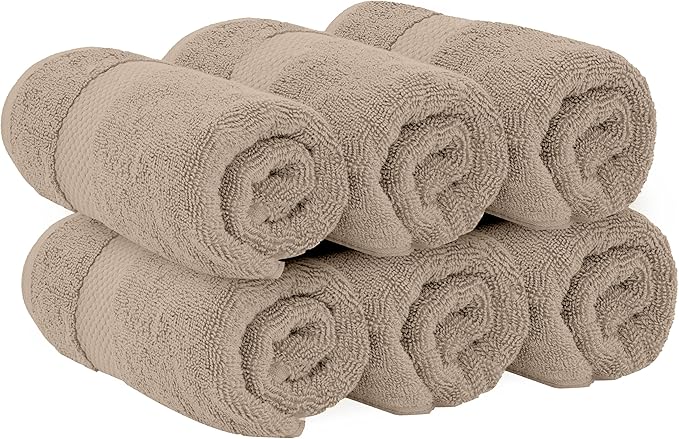 White Classic Luxury Taupe Hand Towels - Soft 100% Turkish Cotton | Highly Absorbent Hotel spa Bathroom Towel Collection | 16x30 Inch | Set of 6