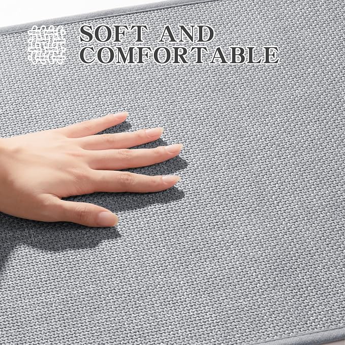 Bathroom Rugs Mat 24x17, Ultra Thin Non Slip Bath Mat Small Quick Dry Absorbent Bath Mat for Bathroom Floor, (Light Grey, 24"x17")