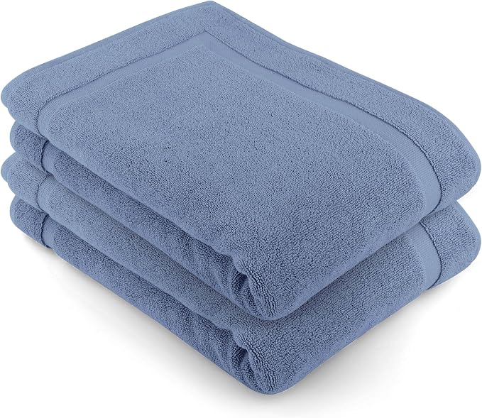 COTTON CRAFT Bath Mats - 2 Pack Tub Shower Floor Mat - 21x30- Azure Blue | Ultra Absorbent Plush 900 GSM Pure Cotton Banded Border Luxury Towel Rug - Not a Bathroom Rug