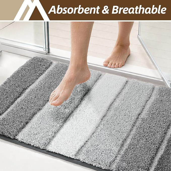 COSY HOMEER Bathroom Rugs 36x24,Ultra Soft Absorbent Bath Mat,Grey | Non-Slip TPR Backing Stays in Place, Machine Washable Bath Rugs Shaggy Rug for Bathroom Floor