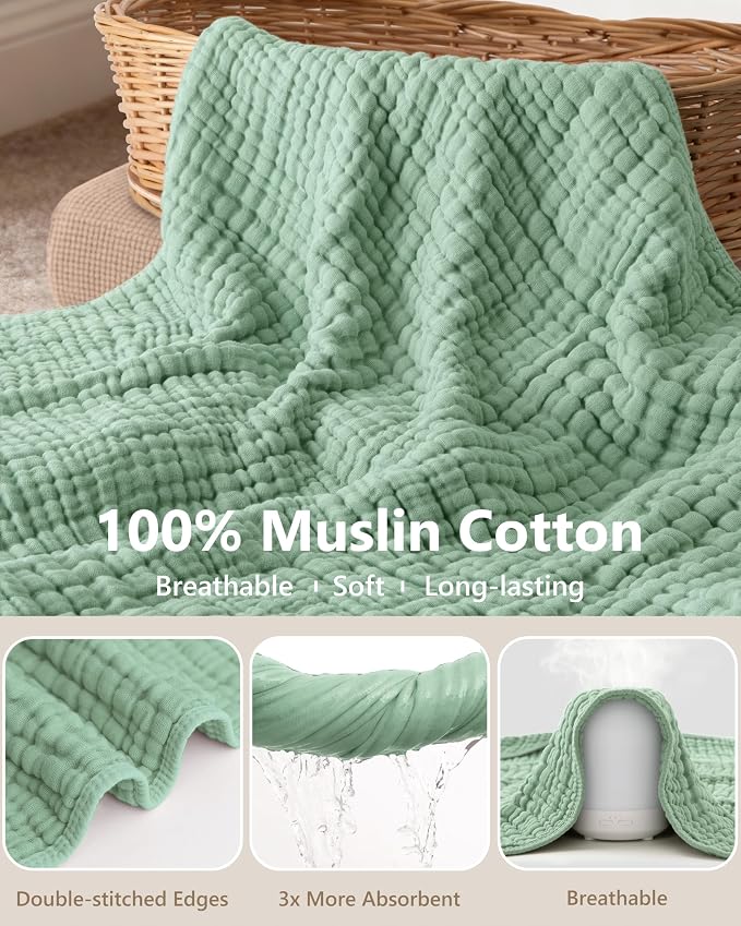 Baby Bath Towels, 100% Muslin Cotton Hooded Baby Towels for Newborn, 2 Pack Baby Towels with Hood for Infant Toddler and Kids, Large 32x32Inch Unisex Bath Essentials, Soft and Absorbent